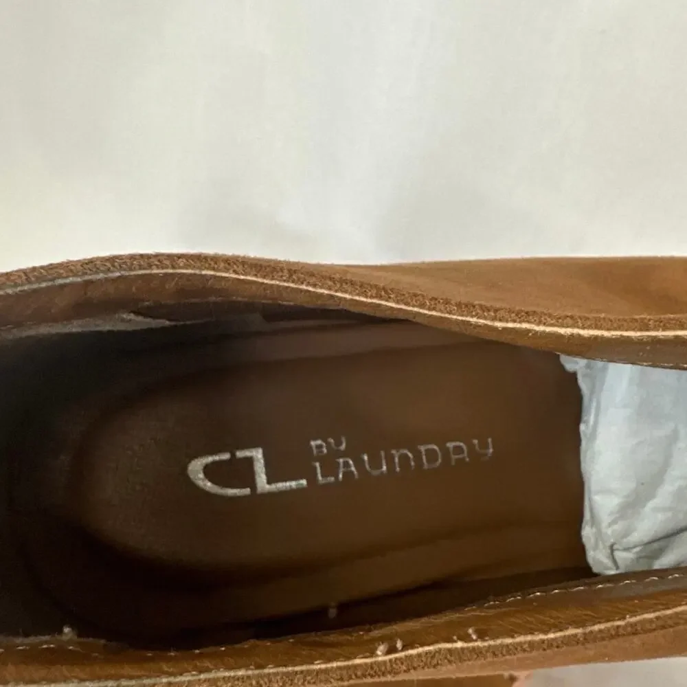 CL By LAUNDRY Womens 9.5 Brown Sued Wedge Ankle Boots Shoes Back Zipper Fringe